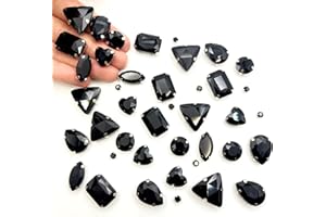 Yixinly 236 Pezzi Castoni Strass da Cucire, Pietre da Cucire, Strass di Vetro Cuciti a Forme Miste Cristalli Decorativi da Cucire, Applicabile a Gioielli Artigianato Vestiti Abbigliamento (Nero)