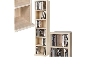 TecTake® Estantería de Pared, Efecto Madera, 6 Compartimentos, Estantes Ajustables en Altura, para 102 CDs, Fácil de Montar, Almacenamiento, Decoración Habitación, Muebles Salón, Librería - Haya