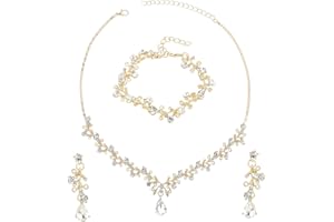 YOLEV Rhinestone Wedding Jewelry Sets for Bridal Women Crystal Necklace Bracelet Earrings Set Prom Jewelry Set for Brides