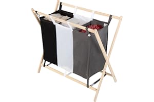Jago Laundry Sorter, with 3 Compartments, Made of Wood, Tricolour, Approx. 120 L Volume, Size (L/W/H) 85/43/81 cm, Laundry Basket, Laundry Basket, Laundry Collector