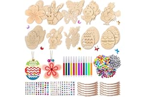 RURIZHONGTIAN Holzanhänger Ostern Zum Bemalen, 264 Stück Ostern Basteln Kinder,Osterdeko Basteln Kinder,Osteranhänger Holz,Bastelset Ostern Kinder,Mit Aquarellstift,Strass,Deko Schnur, Augen Zum Basteln