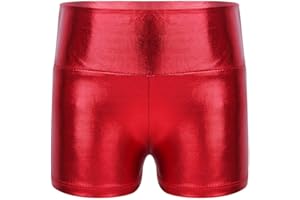 Freebily Shorts de Danse Gymnastique Enfant Fille Short de Yoga Gym Métallique Cuir Brillant Pantalon Court Shorts de Sport Fitness Bottoms Sportswear 4-14 Ans