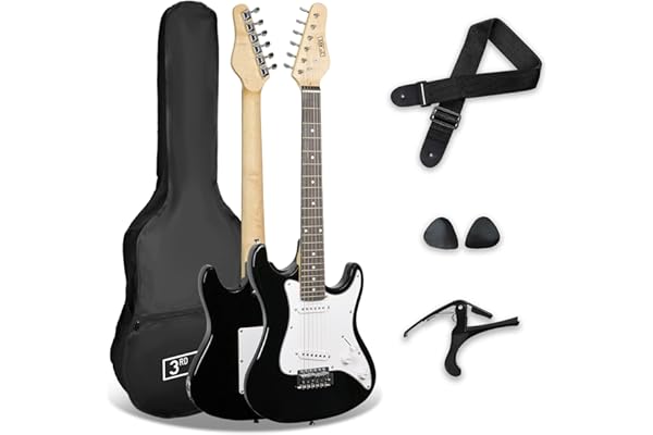 3rd Avenue XF Pack Guitare Électrique enfant Taille Junior 3/4 pour Débutants avec Housse, Sangle, Médiators et Capodastre – Noir
