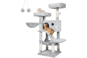 Feandrea Cat Tree, Cat Tower for Large Cats, Ultra-Soft, White-Grey Ombré PCT162W01