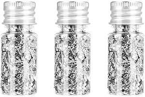 MEZOKUCEL 3 bottiglie di schegge di foglia d'oro, schegge di foglia d'oro, foglia d'oro per la cottura, schegge di foglia d'oro, decorazione di torta d'oro, carta stagnola decorativa multifunzionale(argento)