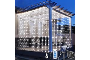 GCMACAU Solar Curtain Lights, 6M X3M 600LED Solar Fairy Curtains String Lights Waterproof with Remote Control & 8 Modes, Solar Panel and Tpye C Powered for Gazebo Patio Party Festival Outdoor Decorations