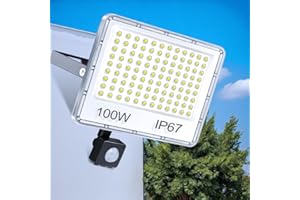 TASINUO Faretto con Sensore di Movimento 100W, 10000LM 6500K Bianca Fredda Faro LED Esterno con Sensore Movimento, Impermeabile IP67 Luce LED Esterno per Giardino, Terrazza, Garage, Cortile
