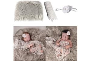 Camidy Accessoires Photo Bébé 3Pcs Couverture Moelleuse Bébé + Enveloppe Nouveau-Né + Bandeau Fleur Ensemble Garçons Filles Tenues de Photographie de Bricolage
