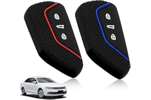 DULUOK 2 Uds Funda para Llave para 3 Botones Funda de Silicona Compatible con VW Golf 8 Seat Leon MK 4 / KL Tarraco Ateca Skoda Octavia Cupra Formentor Leon Llave de Coche Negro Rojo y Negro Azul