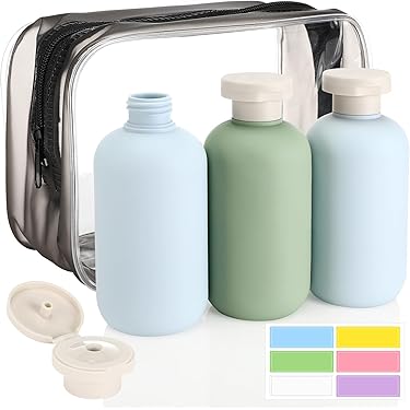 NASHONE Set 6 Bottiglie Da Viaggio In Silicone 85ml - Antiperdita, Approvate TSA, Con 24 Etichette, Senza BPA, Morbide E Riutilizzabili - 4