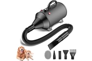 Blanlody Suszarka do włosów dla psów Blaster 3800 W/5,2 HP suszarka do włosów dla zwierząt domowych niskoszumowa nagrzewnica z 4 różnymi dyszami i szczotką do pielęgnacji zwierząt domowych