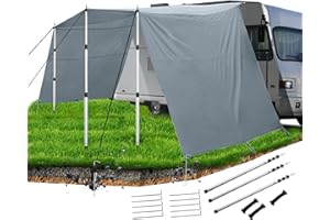 ‎AIR SWIMMERS Awning Caravan Awning 4 x 2.4 m, with Piping Rail 4 m (4-7 mm), Three Sides Tarp, Tarp with Poles, Awning Camping, Storm Band for Awning, Camping Accessories, Car