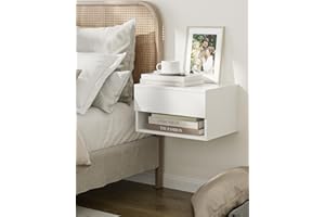 HEYZOEY Floating Bedside Table, Bedside Table Small Modern Floating Bedside Table with Drawer, Floating Shelves for Bedroom, Bathroom, White