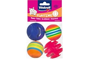 Vitakraft palline con sonaglio, gioco per gatti, con campanella e colori arcobaleno (1 confezione con 4 palline)