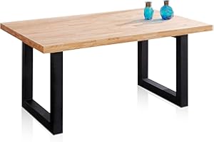 ADEC GROUP duehome | Loft, Mesa Fija de Comedor, Mesa para Salon, Acabado en Roble y Negro, Medidas: 160 cm (Largo) x 100 cm (Ancho) x 76 cm (Alto)