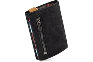 GUGGIARI® Slim Wallet z kieszenią na monety z mikrofazy żakardowej z ochroną RFID – smukły portfel na karty kredytowe – etui na karty kredytowe – portfel na podróż, Black-Multi