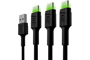 GREEN CELL GC Ray LED | Zestaw 3x 2m USB C Kabel Typ C Oplot nylonowy Przewód | do Samsung Galaxy S21 S20 Ultra S10 S9 S8+ | Note 20 10 9 8 | A80 A71 A70 A50 A42 | Huawei Honor P40 P30 P20 P10 P9 Lite