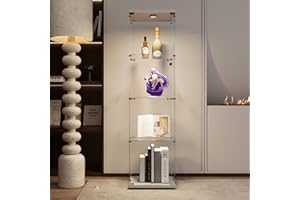 BPKADHY Vetrina in vetro, vetrina a LED, illuminazione con serratura e 1 ante, 4 scomparti con vetrina in vetro, per oggetti da collezione, libri, modelli, giocattoli (1 porta, 4 piani, bianco)