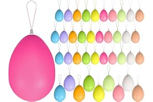 40pcs Plastik Ostereier, Bunte Ostereier zum Aufhängen, Osterdeko Eier zum Bemalen Kinder, UNOLIGA Premium-Ostereier mit Stabilem Aufhänger, Weiß, Rosa, Blau usw (6,3 x 4,5cm)