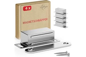 LouMaxx Magnetschnäpper stark - Haltekraft 6kg - 4er Set aus Edelstahl – Türmagnet - Schrankmagnet – Möbelmagnete – Tuer Magnetverschluss Edelstahl– Magnethalter Schranktür für sicheren Halt