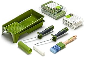 Colorus Lackierwalzen Set 25-tlg - Filt Rolle 10 cm + Schaumwalze 11 cm konkav + Pinsel 40 mm, Farbrollerbügel & Farbwannen 15x32 cm - Lack Set für wasserbasierte & lösemittelhaltige Lacke
