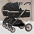 Twin Pushchair Stroller Double Infant Stroller,Baby Stroller Twins-Cozy Compact Twin Stroller,Twin Baby Pram Stroller,Double Seat Tandem Stroller with Tandem Seating (Color : Nero)