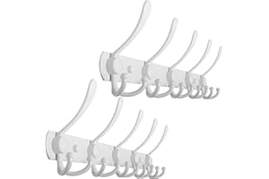 WEBI Coat Rack Wall Mounted White Coat Hooks Wall Mounted,Coat Hanger Wall,Wall Coat Rack,Hook Rack Rail,5 Triple Hooks for Hanging Coats,Hats,Jacket,Clothes,2 Packs