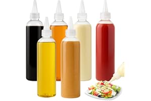 Sheryl&Rain Bottiglia Squeeze di Plastica,6 Pezzi 300ml 10oz Bottiglia per Squeeze,Flacone in Plastica per Salse con Tappo,per Ketchup, Senape, Mayo, Salse piccanti, Olio d'oliva