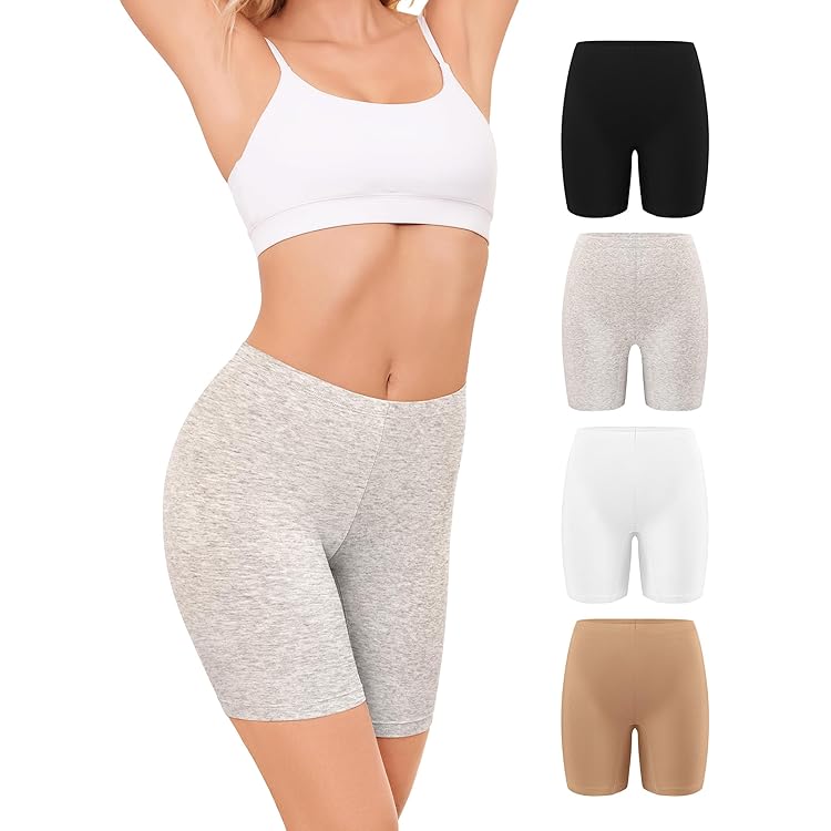 wirarpa Boxershorts voor dames, modal, fietsbroek, kort, voor onder jurk, anti-schuren, onderbroek met pijpen, verpakking van 4 stuks, zwart/marine/paars/rood, M
