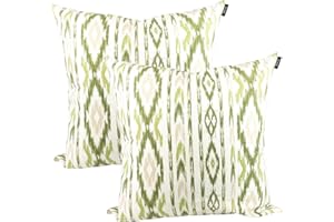 TRESMESTRES Fundas de Cojines para Sofá de Jardín, Terraza y Salón y Fundas de Cojines para Cama Decorativos - Ikat Mediterráneo - Cubierta de Cojín 40x40 cm - Set de 2, Verde