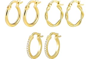 ALEXCRAFT Boucle Doreille Femme Argent 925 Creole Plaqué Or 14K Creoles Acier Inoxydable Ensembles Boucle Boreille Or