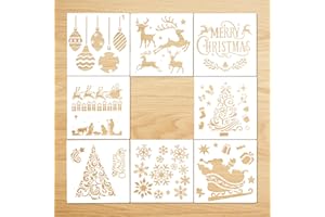 AIEX 8 Piezas Plantilla de Plantillas de Navidad para Pintar Madera, Fabricación de Tarjetas de Bloc de Notas de Diario, Decoración de Navidad DIY (13 x 13cm)