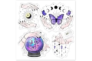 GLOBLELAND Witchcraft and Magic Clear Stamps Crystal Ball and Butterfly Embossing Stamp Sheets Silicone Clear Stamps Seal for DIY Scrapbooking and Card Making Paper Craft Decor (Colorful)
