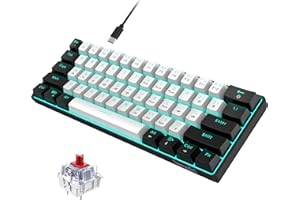 Snpurdiri 60% tastiera meccanica da gioco, 61 tasti anti-ghosting, retroilluminazione a LED blu, due supporti ultra compatti (interruttore rosso/bianco nero)