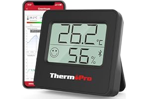 ThermoPro TP357 260FT Termometr Bluetooth, Cyfrowy higrometr ze zdalnym monitorem temperatury i wilgotności oraz inteligentnym aplikacją, Termometr Dom z maksymalnymi i minimalnymi rejestrami, Czarny