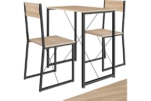 Tectake Sittgrupp 3 delar i industriell design, matgrupp för 2 personer av trä + metall, matbord med 2 stolar, för matsal, kök, svart metallram (industriellt trä, ljus Sonoma-ek)