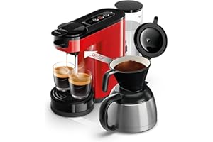 Philips Senseo Switch HD6592/84 Machine à café à dosettes et filtre, technologie d'infusion 2 en 1, réservoir d'eau de 1 litre, 7 tasses en un seul passage, rouge Monzarot