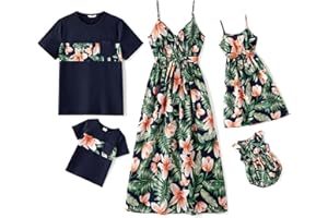 PATPAT Ensemble de vêtements parent-enfant, robes pour mère et fille, ainsi que t-shirts pour père et fils, style vacances à la plage d'été
