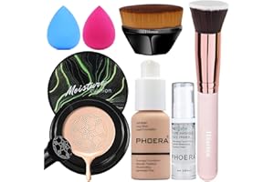 ‎HILARECO Pilzkopf Luftkissen CC Creme, Air Cushion CC Cream,PHOERA Foundation,PHOERA Primer,Make Up Foundation Pinsel and Puder Pinsel, Make up Schwamm Set (103 Warm peach + 03 Warm Nude CC)