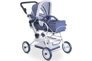 GÖTZ Gotz 3402055 Doll's Pram Spotty Blue - Doll Accessorie - Suitable For All Baby Dolls And Standing Dolls Up To 50 cm - Suitable Agegroup 3+