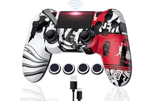 Bonacell Manette sans Fil avec Capuchons pour Manette de Jeu sans Fil à Double Vibration PS-4 avec Turbo et Prise Audio 3,5 mm/LED/pavé Tactile/Capuchons de Joystick pour P-s4/Pro/Slim/Pc