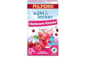 ‎MILFORD Milford kühl & lecker Himbeere-Kirsch | Ohne Kalorien | Ohne Zucker | Laktosefrei | Glutenfrei | vegan | 20 Teebeutel | 50 g