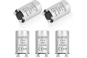 BTFO 5pcs Housing Fluorescent Light Starter, Aluminum Housing Fluorescent Starter with 4-40W Preheat Lamps CE Certified Tube Strip for 110-130V (Compatible with FS-5)