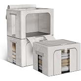 Boic 3 Pieces 24L Clothes Storage Boxes With Metal Frame, Stackable Closet Organizer, Clothes Storage Boxes Foldable Clothes