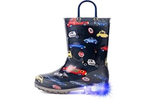 Hugrain Adorabili stivali di gomma luminosi per bambini, con manici facili da applicare