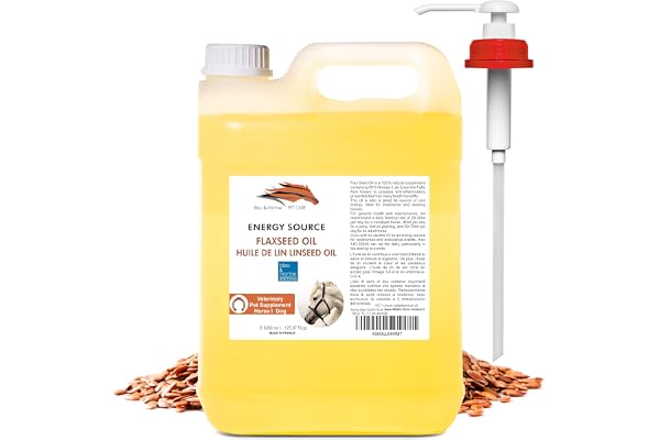 Huile de Lin VET Alimentaire pour Animaux | Digestion, Cœur, Vaisseaux Sanguins | Omega 3-6-9, Vitamines A-D-E-K | sans Substances Prohibées, 5000 ML