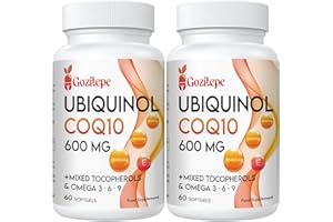 GOZITEPE Ubiquinol CoQ10 600mg Softgels with Omega 3, 6, 9 & Vitamin E, 30 Servings Coenzyme Q10 (Active Antioxidant Form) Supplement for Higher Absorption, Support Heart Health & Energy Production (Pack of 2)