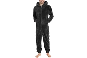 YOSUWOAI Herren Jumpsuit Kuschelig Lustig Lang Pyjama Winter Warm Plüsch Overall Schlafoverall Reißverschluss Teddy Fleece Einteiler Onesie Schlafanzug mit Seitentaschen Weich Loungewear