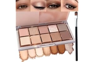 MIKLOVEN 10-Color Korean Eyeshadow Palette in Earthy Brown Tones – Matte, Shimmer & Glitter Finishes – Long-Lasting Cool Toned Smokey Eye Makeup Set for Older Women, Beauty Cosmetics Kit with Brush