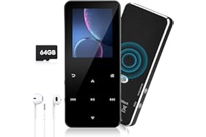 HUUPPHIP Lecteur MP3 de 64 Go avec Bluetooth 5.0, Lecteur MP3 Enfant Haut-Parleur HD, Enregistreur Vocal, Radio FM, Fonction Réveil, Livre électronique, Extensible à 128 Go, écouteurs Inclus